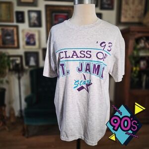 Vintage 1993 St James Stars Class of 93 T-Shirt Hanes Heavyweight Gray Large USA